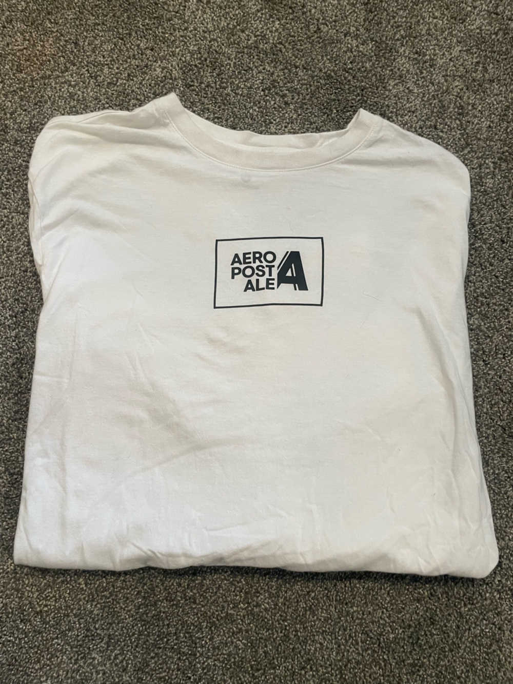 Aeropostale White T-Shirt with Black Logo Box Graphic